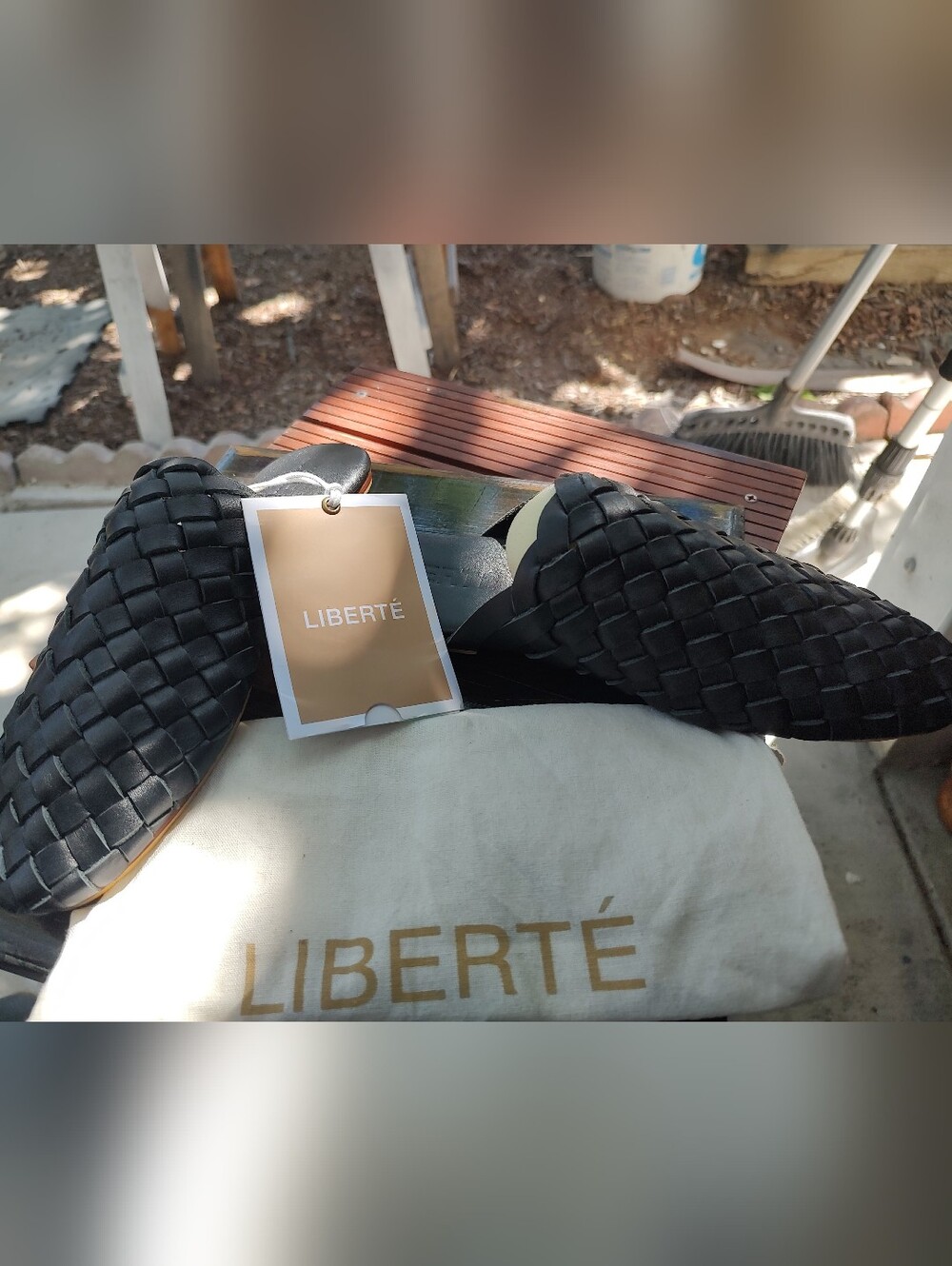LIBERTÉ Black Woven Leather Slip-On Mules